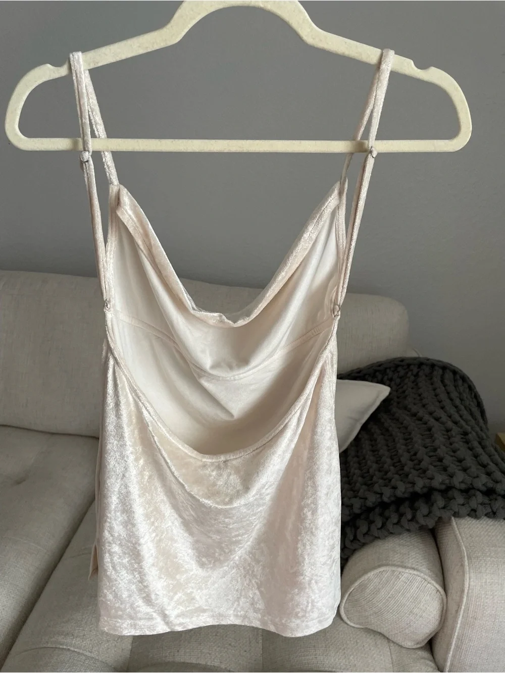 NWT Free People All Night Velvet Cowl Neck Open Back Camisole Champagne $68